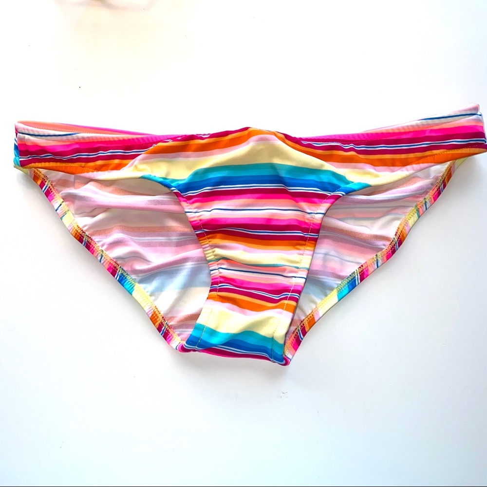 Venus Neon Multicolored Striped Ruched Bikini Bottom NWOT; M
